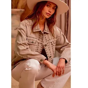 Savanna Jane New! Studded Fray Western Boho or Cowgirl Jean Jacket thumbnail 2