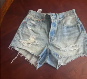 Levi’s 501 Women’s Cut Off Denim Shorts Size W26 Ripped Distressed thumbnail 1