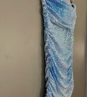 Windsor Light Blue Sequin Mesh Strapless Ruched Bodycon Mini Dress Size M thumbnail 4