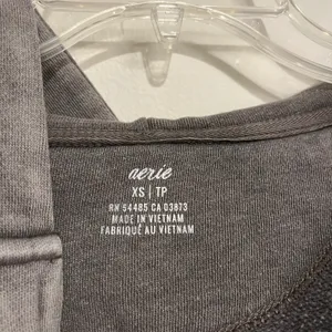 Aerie Sweatshirt Hoodie Notch Neck Taupe Brown Distressed Oversized XS‎ thumbnail 5