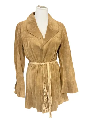 Arden B. Vintage Y2K Tan Suede Leather Fringe Belted Jacket Coat – Women’s Size Large thumbnail 1
