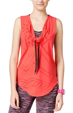 NWT Energie Active Juniors Diana Cowl-Neck Burnout Tank Top Fiery Coral Pink XL thumbnail 1
