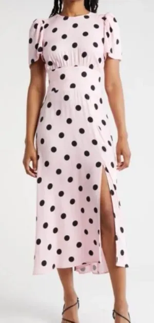 AFRM Jamie Pink Black Polkadot Print Open Back Maxi Dress Medium $138 Revolve thumbnail 1