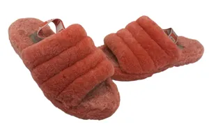UGG Fluff Yeah Slide Sheepskin Slippers Coral Pink Orange Women 8‎ Y2K Spa Cozy thumbnail 1