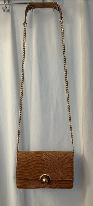 ASOS Brown Faux Leather/Crocodile Crossbody Bag with Gold Chain Strap thumbnail 1