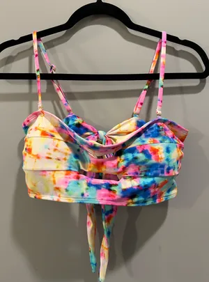 The Blushing Brunette Walking At Sunset Colorful Tie-Dye Cut Out Tie Back Bikini Top thumbnail 6