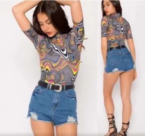Jaded London RETRO 1990’S PSYCHEDLIC SWIRLY VIBE PATTERN BODYSUIT SMALL thumbnail 6