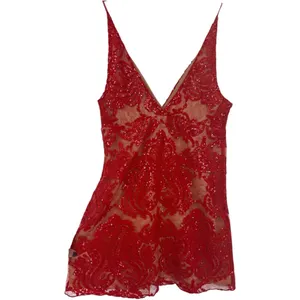 NWT Free People Night Shimmers Mini Dress Red Lace Sequin V Neck Size 10 Glam thumbnail 13