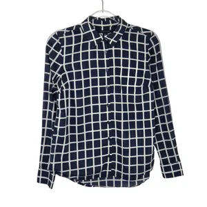 Tommy Hilfiger Navy Blue Grid Block Checkered Button Down Shirt Women's Small thumbnail 2