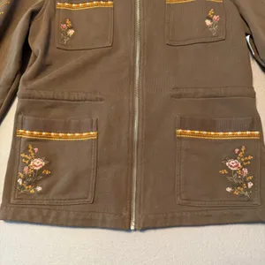 Driftwood Boho Floral Embroidered Zip Utility Jacket Green Womens Size S thumbnail 2
