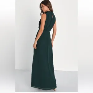 Lulus Classic Elegance Emerald Chiffon Sleeveless Mock Neck Maxi Dress Size XL thumbnail 2