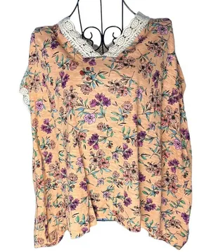 5/$25 For The‎ Republic M Short Sleeve Embroidered Lace Trim Floral Cottage New thumbnail 1