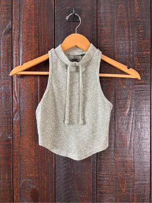 Gymshark Slounge Khaki Green Ribbed Cropped Tank with Drawstring thumbnail 6