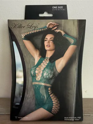 Yelete Killer Legs Green Lace Fishnet Chemise Minidress & Thong Set NIB OSFM thumbnail 8