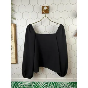 Madewell Black Square-Neck Lightweight Puff-Sleeve Top - Size - Small thumbnail 3
