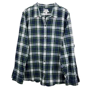 LL Bean Scotch Plaid Cotton Flannel Button Shirt Relaxed Fit 3X Green White thumbnail 3