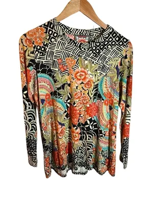 Johnny Was Los Angeles Blouse Top Women's Medium Multicolor Boho Long Sleeves thumbnail 1