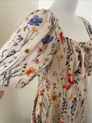 Women's Cream Floral Maxi Dress with Puff Sleeves thumbnail 3