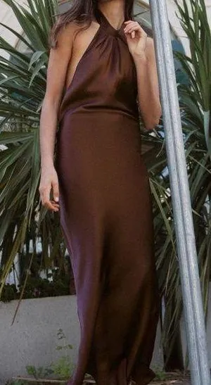 ZARA NWT Brown Halter Dress thumbnail 1