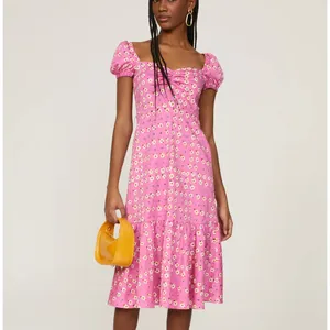 Autumn Adeigbo Pink Peasant Dress SIZE 8 Daisy Cotton Cottage USA Designer $525 thumbnail 2