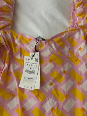 ZARA Yellow Pink Puff Print Sleeve Bodysuit thumbnail 3