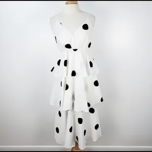 O.P.T Polka dot midi Dress layered ruffles Black Size XS thumbnail 7