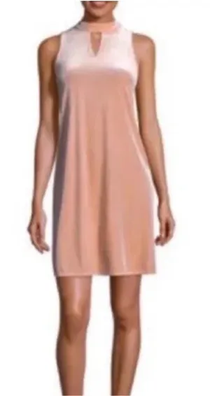 Womens Worthington Dress Champagne Velvet Sleeveless Halter Neck Shift Dress - M thumbnail 1