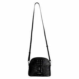 Brahmin Georgina Small Croc Embossed Leather Dome Crossbody Bag Black thumbnail 12