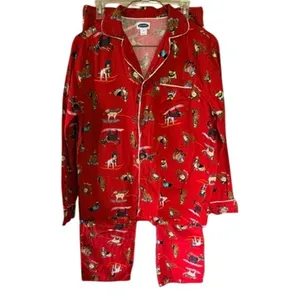 Old Navy Women’s Red Dog Print Pajama Set Button Front Shirt Pants Size Medium thumbnail 2