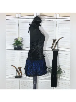 Vampire Lace velvet Mini Dress Blue Black whimsigoth punk goth witch Alt cosplay thumbnail 5