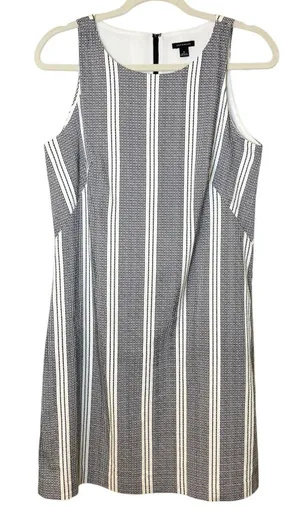Ann Taylor Black & Cream Striped Sleeveless Sheath Shift Dress Size 6 EUC thumbnail 1