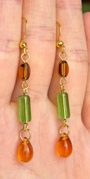 Handmade glass beads fairy whimsy dainty unique dangle earrings🌀🌙 thumbnail 1