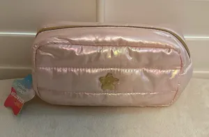 Iridescent Pink Quilted Cosmetic Bag with Star Accent thumbnail 1