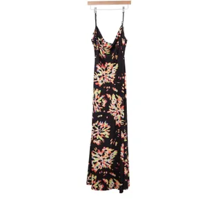 Black Floral Burst Cowl Neck Maxi Dress Sleeveless Spaghetti Strap Large thumbnail 2