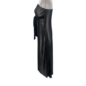 Vtg Y2K Rag Strapless Metallic Babydoll Midi Dress Sz M 90s Silver Bow Club USA thumbnail 10