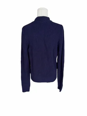 Commense - NWT Tie Neck Button Knit Cardigan Wool Blend Navy White Trim Sz M thumbnail 5