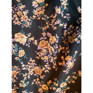Floral Smocked Mock Neck Long Sleeve Mini Dress Black Brown Orange Medium Boho thumbnail 6