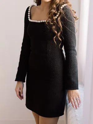 Pearl Embellished Neckline Mini Dress thumbnail 1