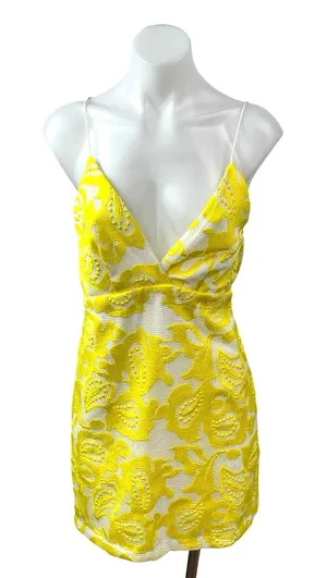 Anthropologie Maeve Yellow Paisley Lace Embroidered Cami Mini Sheath Dress Sz 0 thumbnail 1