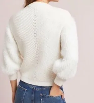Anthropologie Knitted & Knotted ivory soft eyelash sleeves sweater thumbnail 2