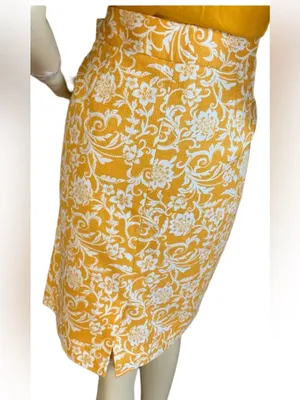 Ann Taylor Loft Golden Yellow And White Floral Print Cotton Blend Skirt (14) thumbnail 4