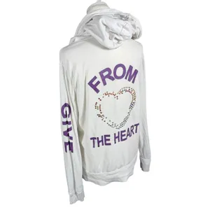Zip Up Hoodie Womens L White Give From The Heart Rhinestone Peace Graphic thumbnail 9