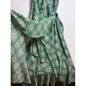 Max Studio Green Mandala Print Ruffle Faux Wrap Maxi Dress Large thumbnail 5