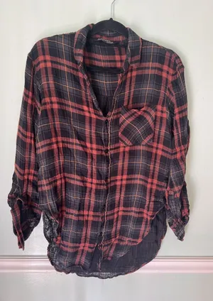 Zara Womens Plaid Button Shirt Top‎ Premium Denim Collection Red XS thumbnail 1