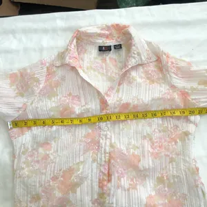Fairy ethereal White pink floral boho button up down shirt blouse. Measurement in pics thumbnail 4