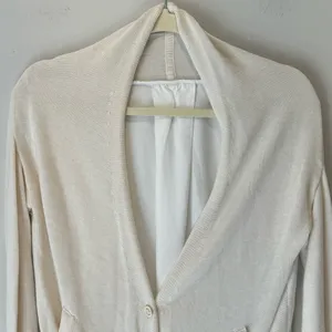 Lululemon Athletica Knit Button Down Cardigan Front & Blouse Back‎ Beige White thumbnail 4