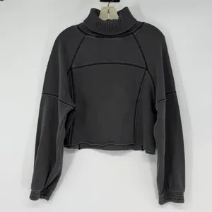 Aerie Oversized Boxy Gray Cropped Mock Neck Sweatshirt Pullover‎ Raw Hem S Small thumbnail 2