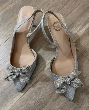 L.K. Miller Silver Glitter Slingback Pumps with Crystal Bow thumbnail 1