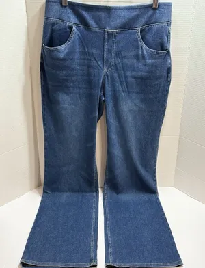 Halara Flare Jeans Women XL Tall Blue Denim Pull On High Waist Stretch Bootcut thumbnail 1