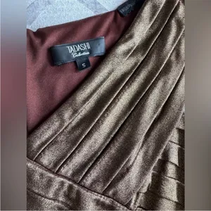 TADASHI SHOJI Metallic Bronze Gold Pleated Formal Cocktail Dress‎ Small thumbnail 6
